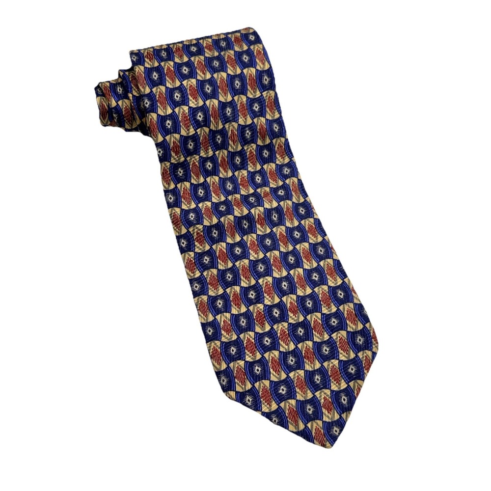 Robert Talbott‎ Studio Tie Mens OS Blue Gold Geometric Silk Luxury Professional